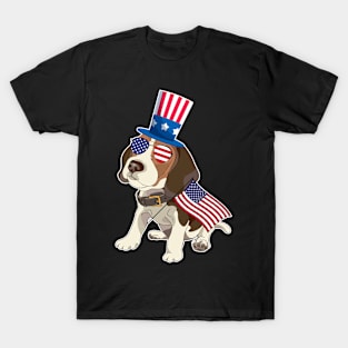 Beagles Uncle Sam Hat Sunglasses Usa Flag 4th Of July T-Shirt